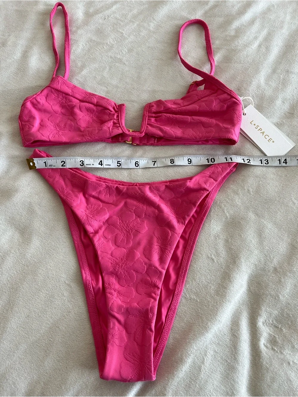 L*Space Bikini Set Peyton Top & Leilani Bottom Small Pink Floral Swim Resortwear